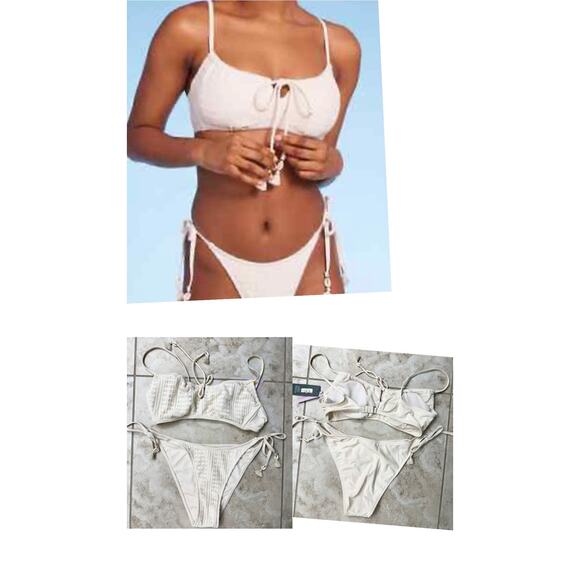 Wild Fable NWT ($24 top, $18 bottom retail) Large 12/14 white bikini tie bottoms - Picture 2 of 4